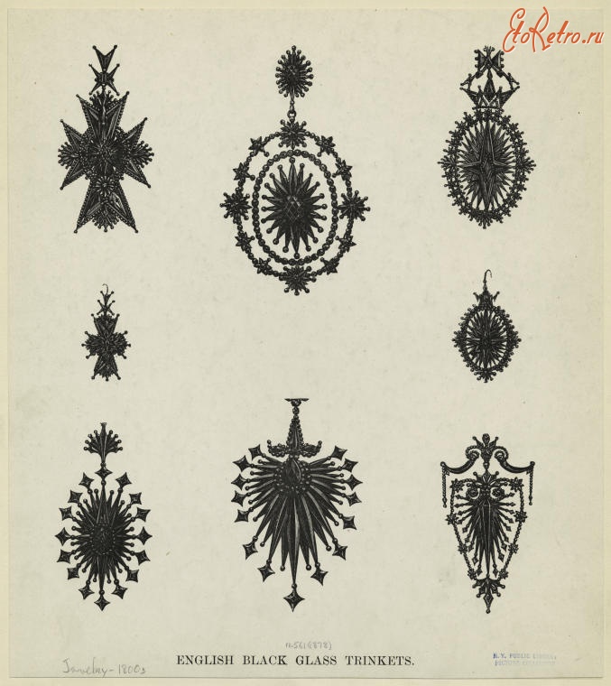 Драгоценности, ювелирные изделия - Английские ювелирные украшения из чёрного стёкла, 1878