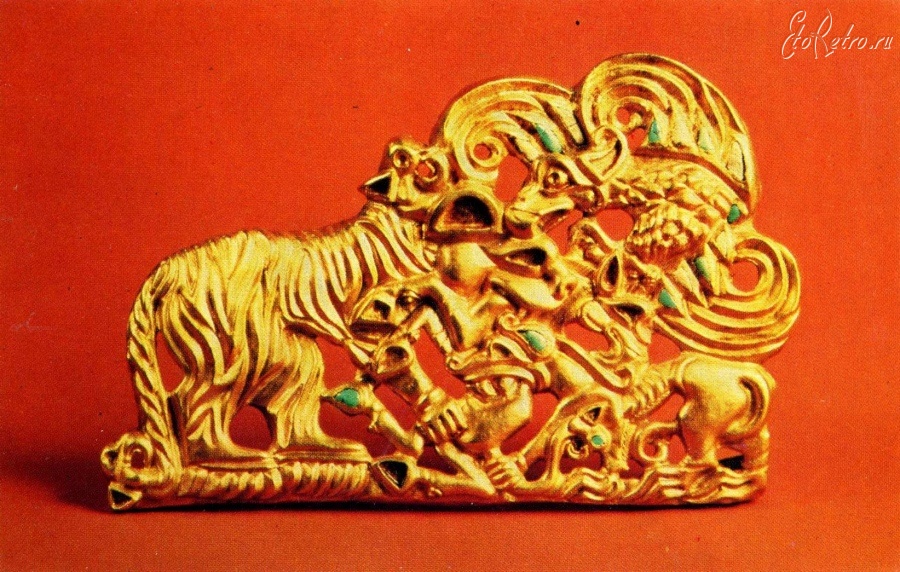Драгоценности, ювелирные изделия - Поясная бляха с изображением орла , терзающего тигра.