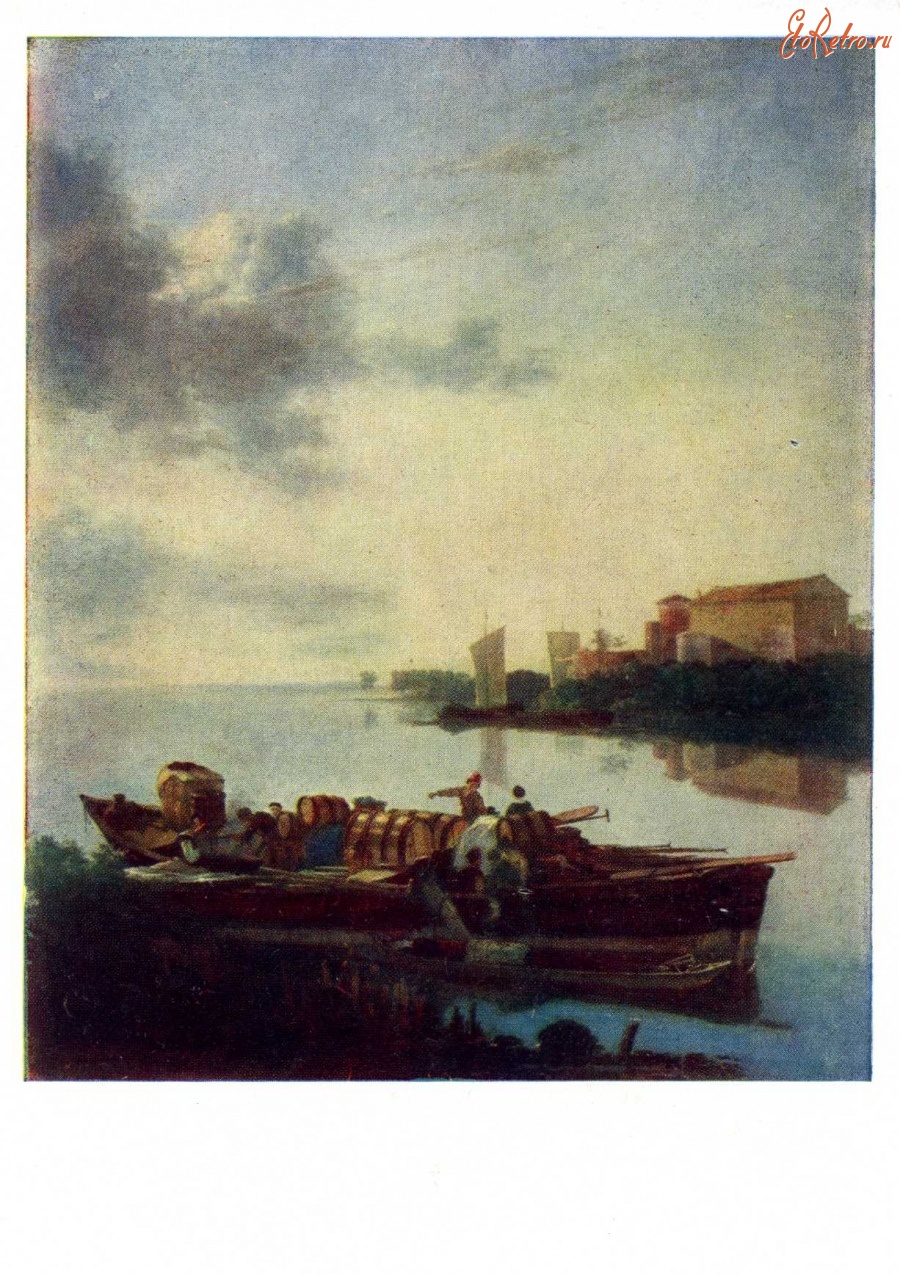 Картины - А. Пейнакер (1622 - 1673). Барка на реке при закате солнца.