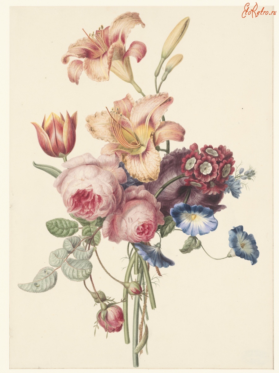 Картины - Букет с розами и лилиями