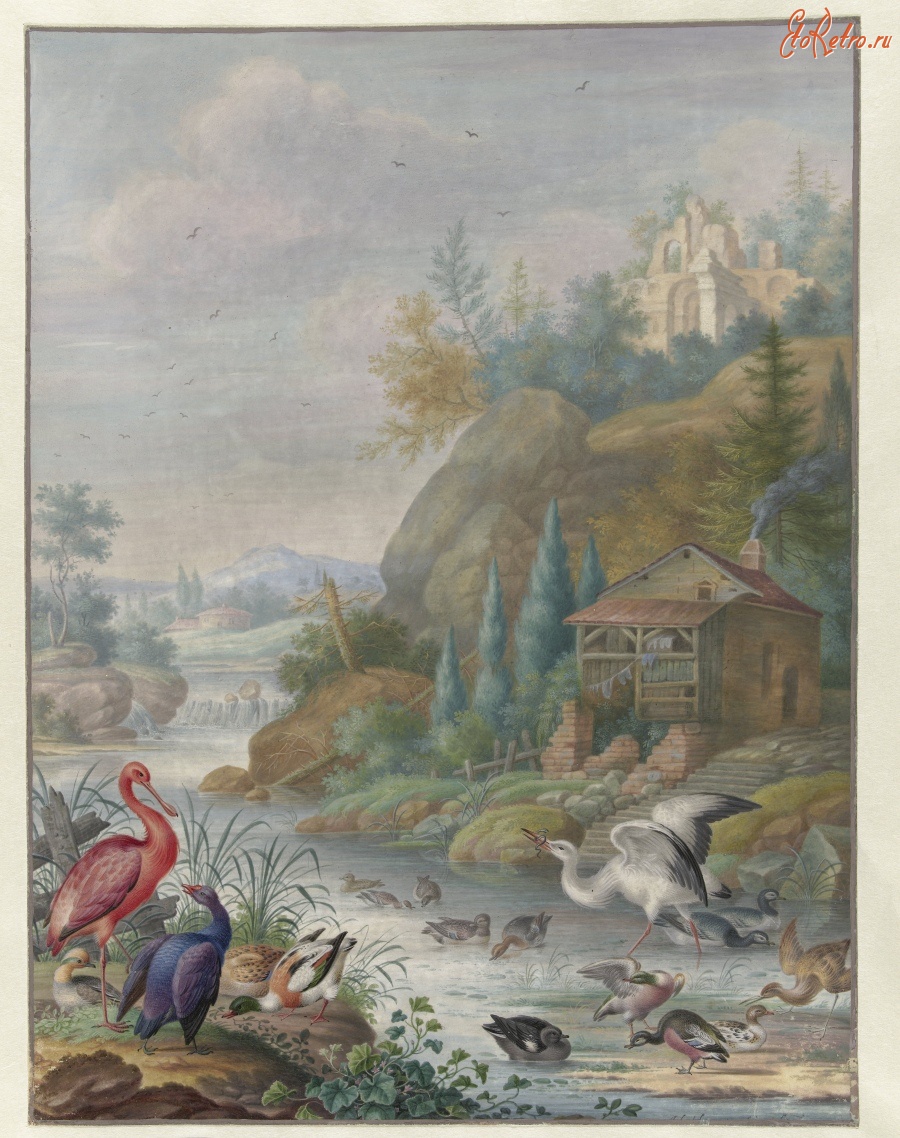 Картины - Птицы в горном ручье