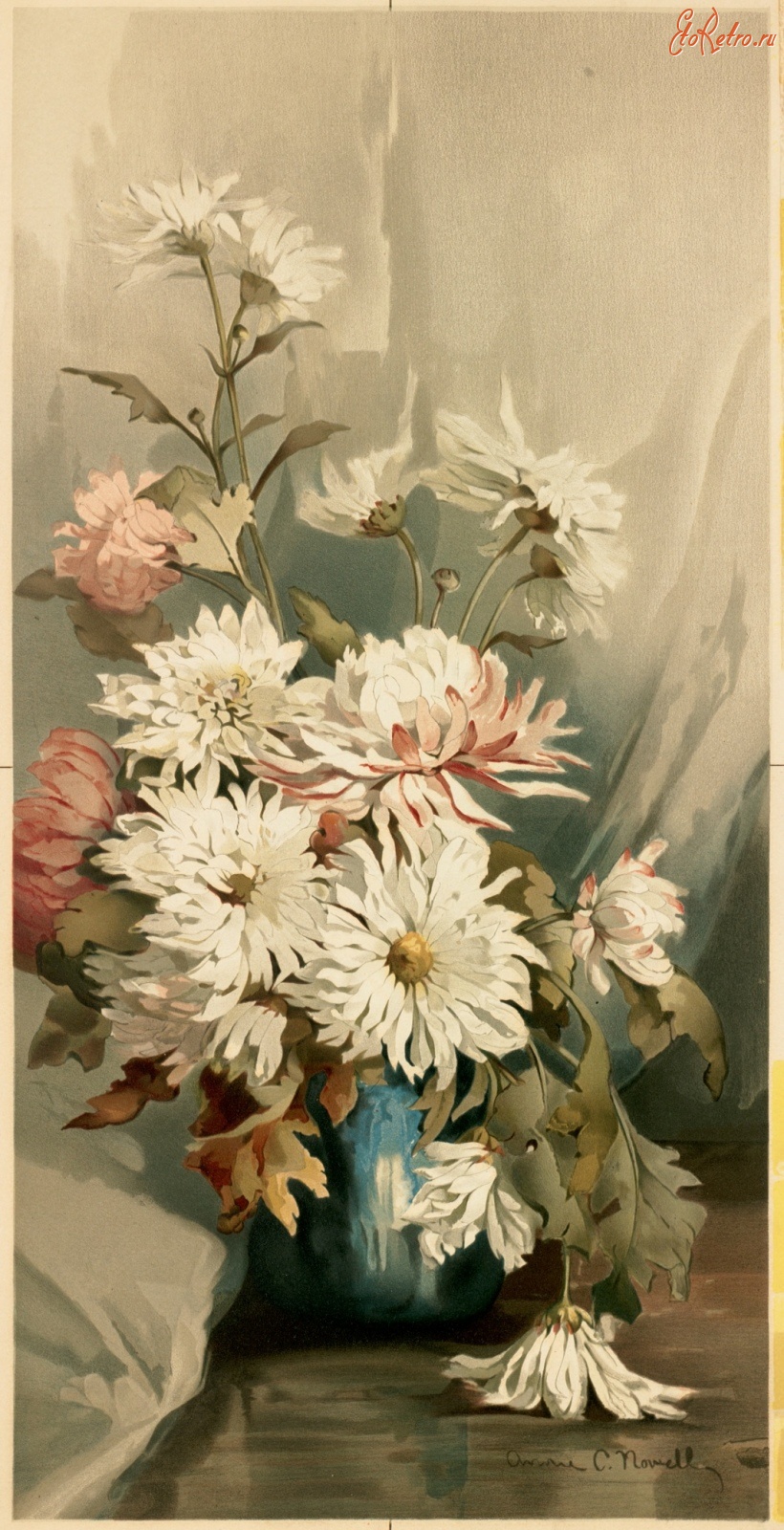 Картины - Букет белых и розовых хризантем