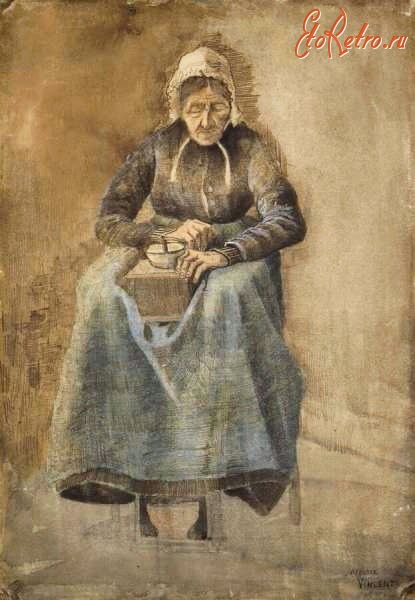 Картины - Винсент Ван Гог. Музей Креллер-Мюллера. Оттерло. Женщина с мельницей для кофе. 1881