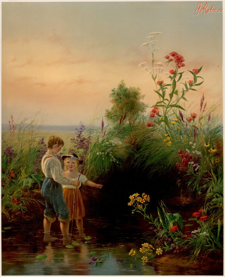Картины - Дети на берегу озера