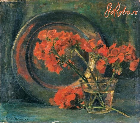 Картины - Картина. Квіти і  тарілка.   Софія Альбіновська.