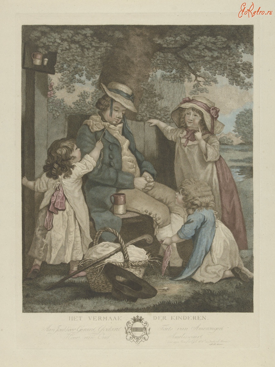 Картины - Крепкий сон. Спящий мужчина и дети в саду