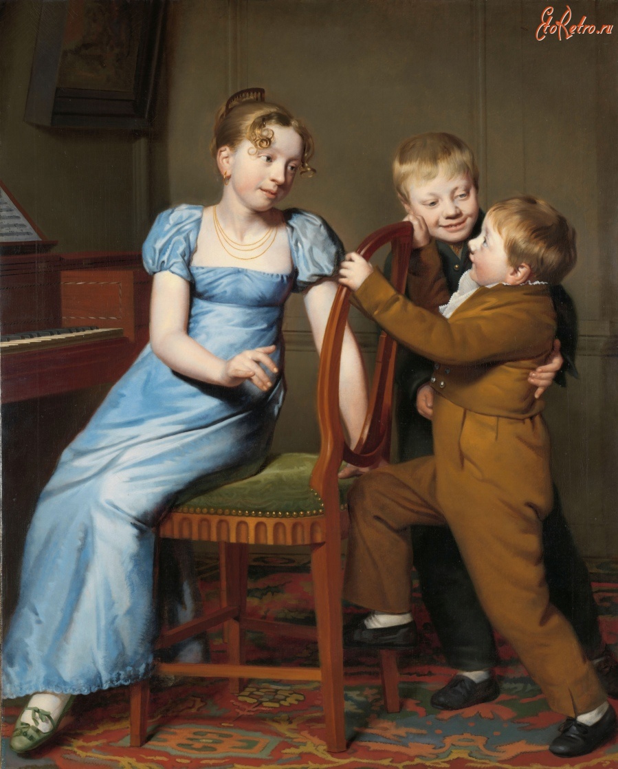 Картины - Дети в гостиной у фортепиано