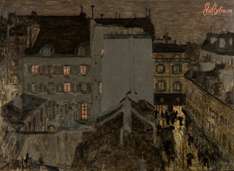 Картины - Пьер Боннар. Вечерний Париж под дождём