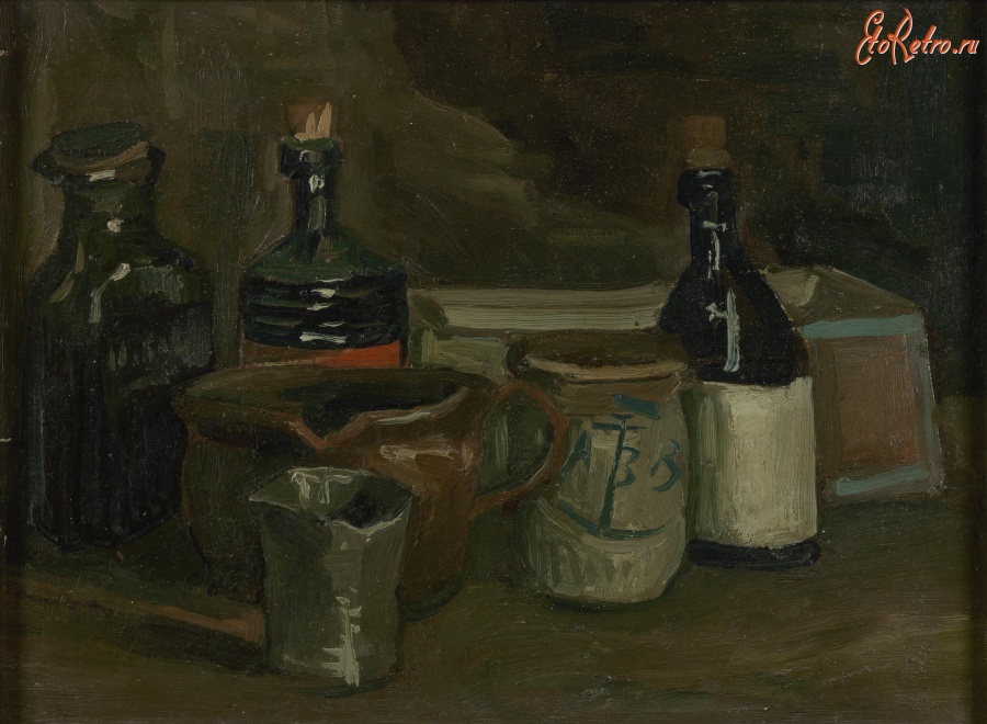 Картины - Винсент Ван Гог. Натюрморт с бутылками и керамическими вазами