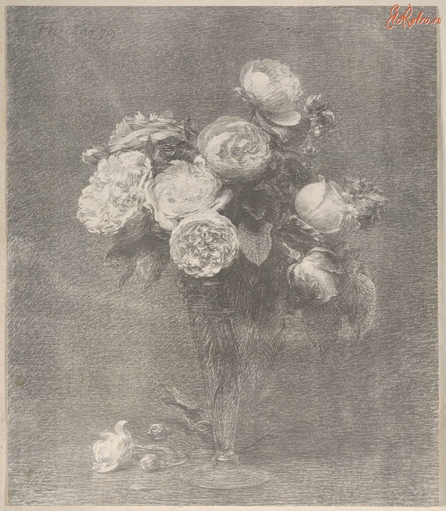 Картины - Букет чайных роз в стеклянной вазе