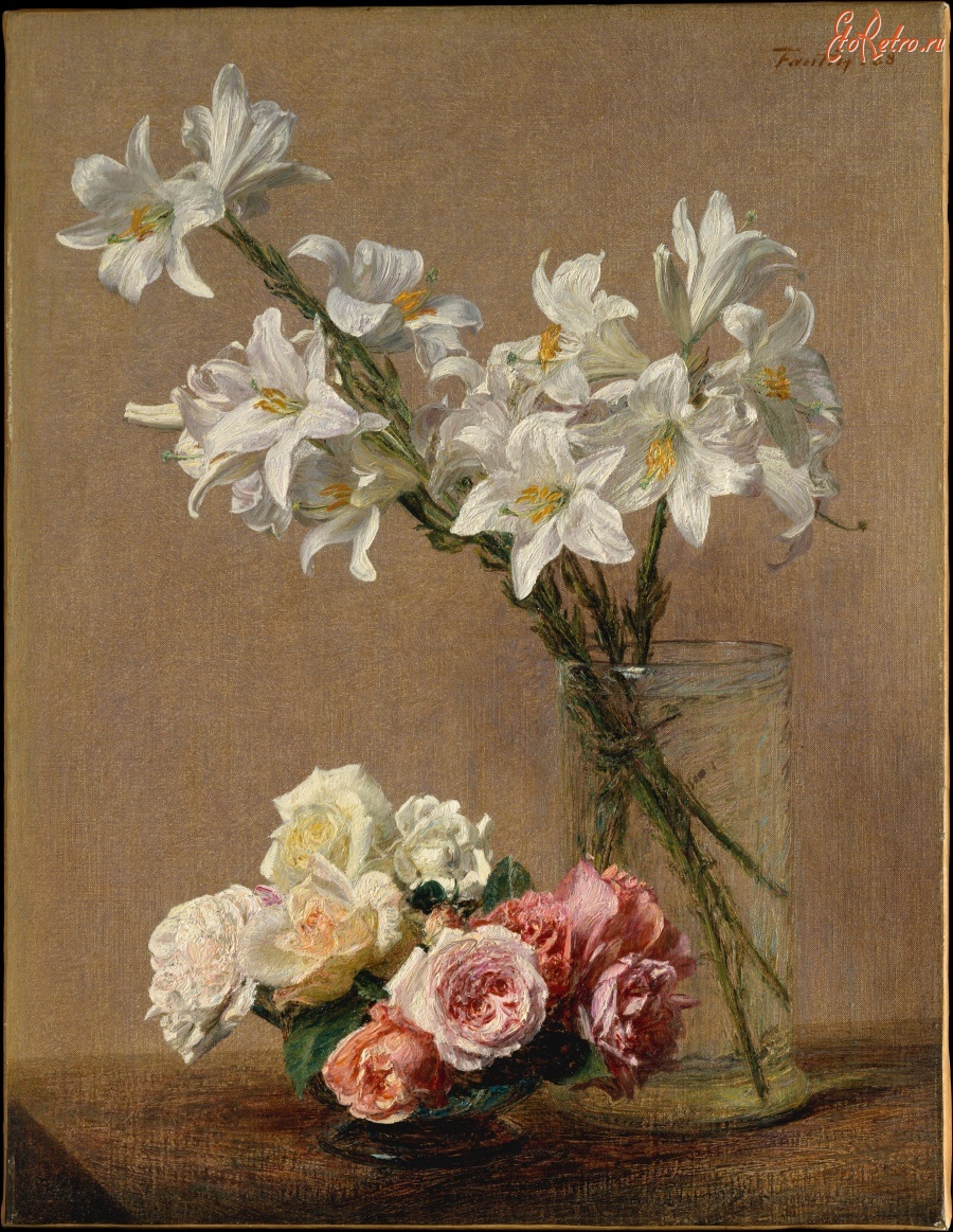 Картины - Натюрморт с лилиями и чайными розами