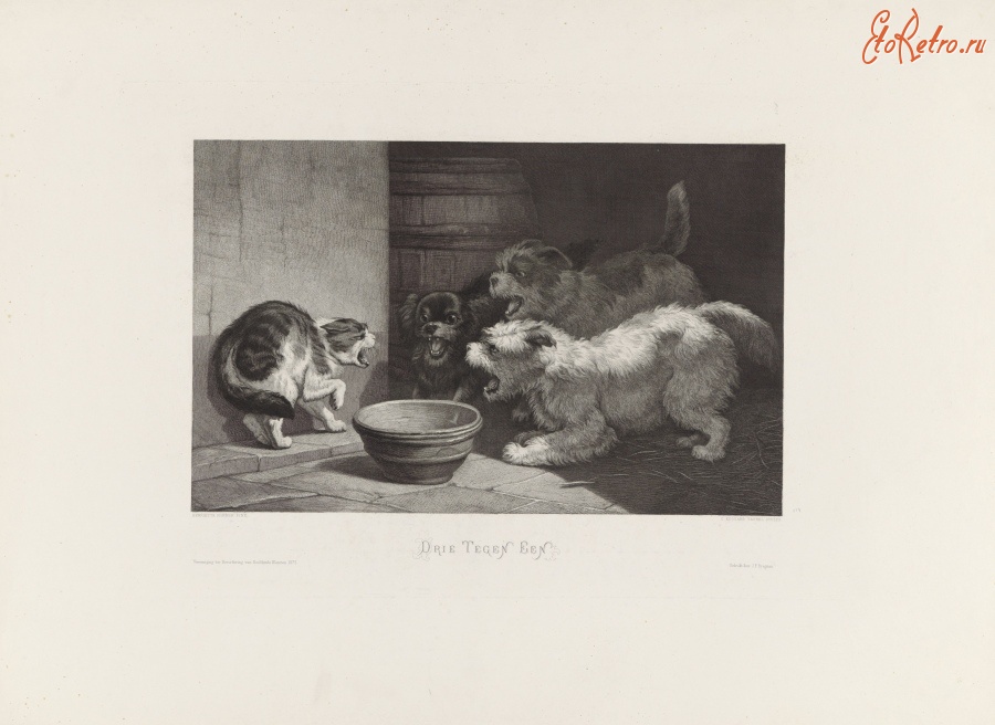 Картины - Анриетта Роннер-Книп. Кот и три собаки. Кошки и собаки