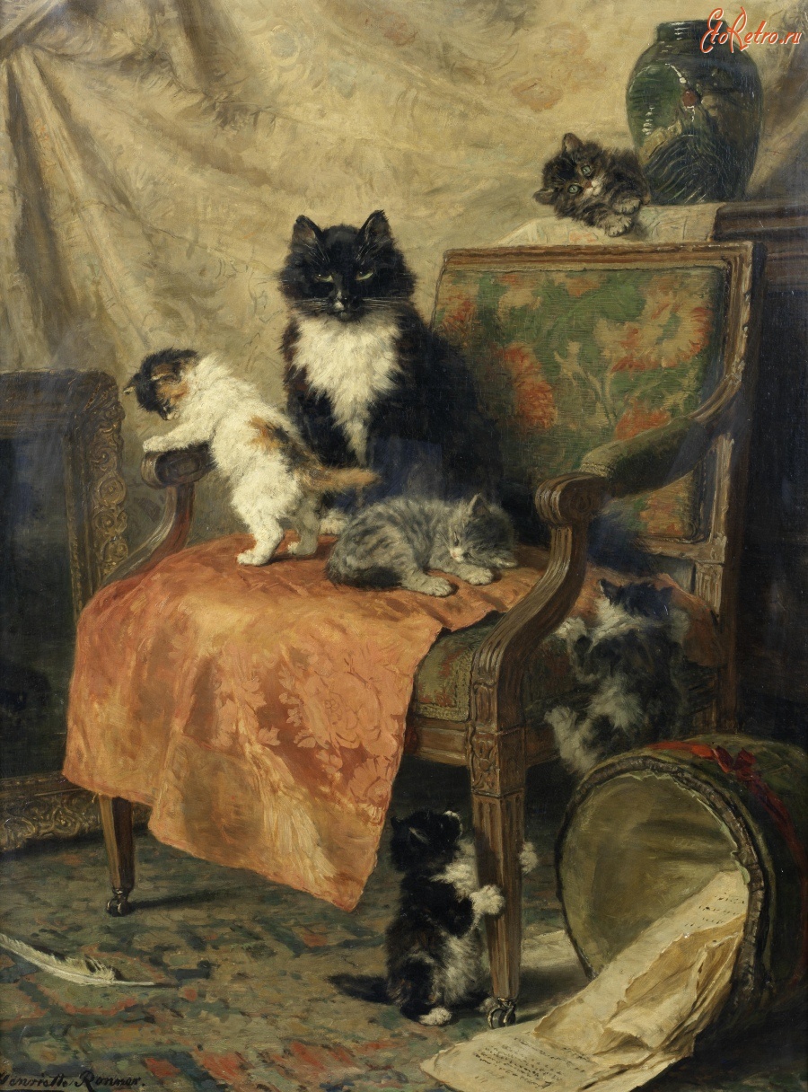 Картины - Кошка с пятью котятами