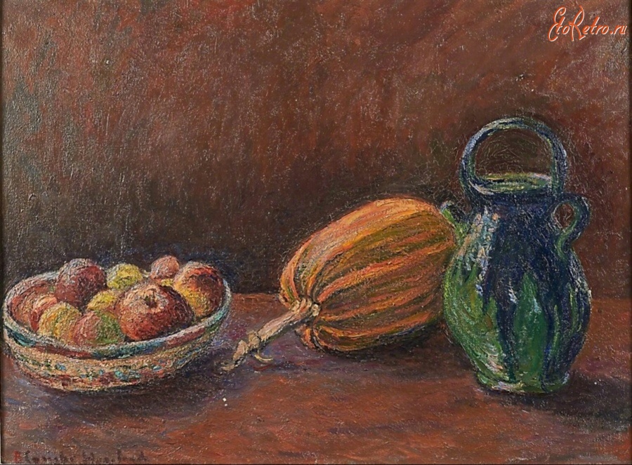 Картины - Бланш Ошеде-Моне. Натюрморт с яблоками в вазе и тыквой
