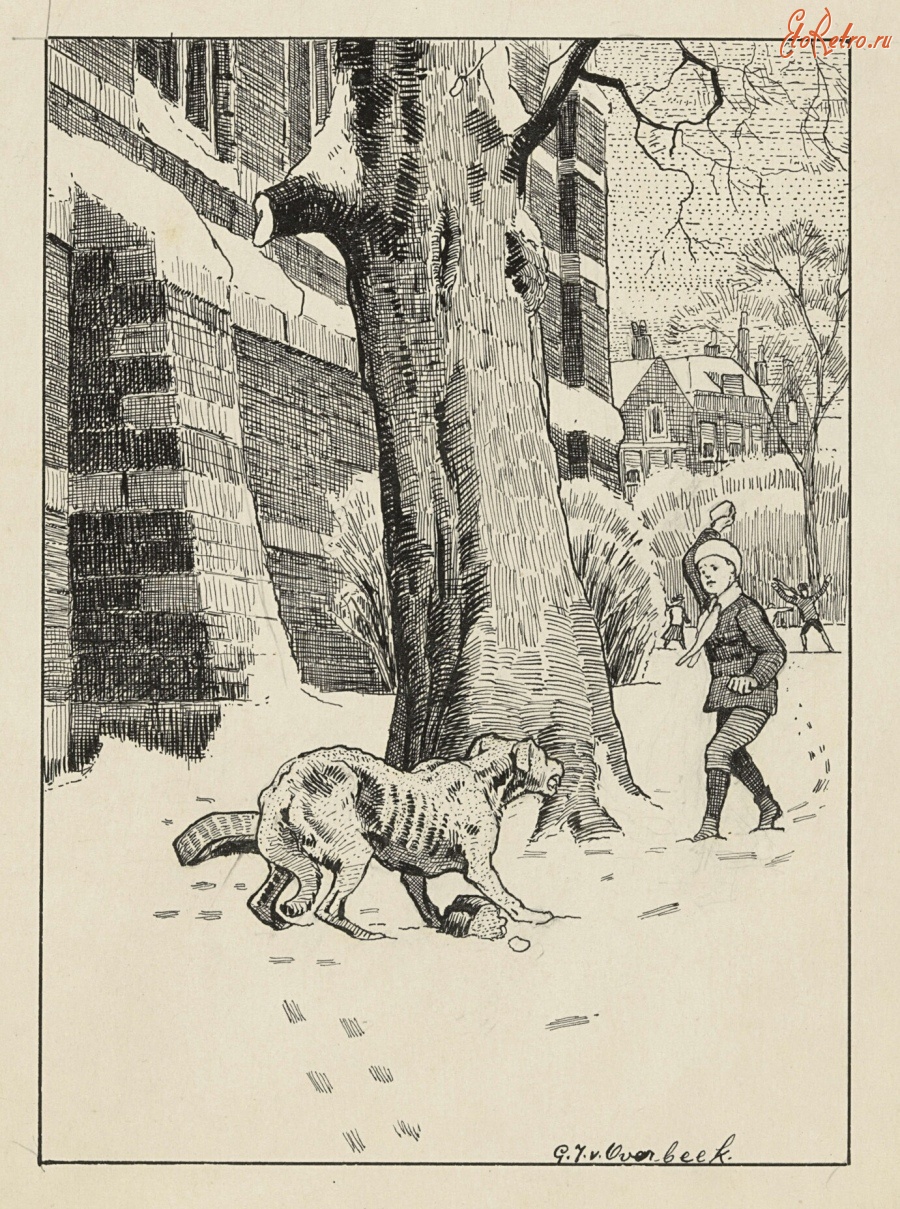 Картины - Мальчик со снежком и собака