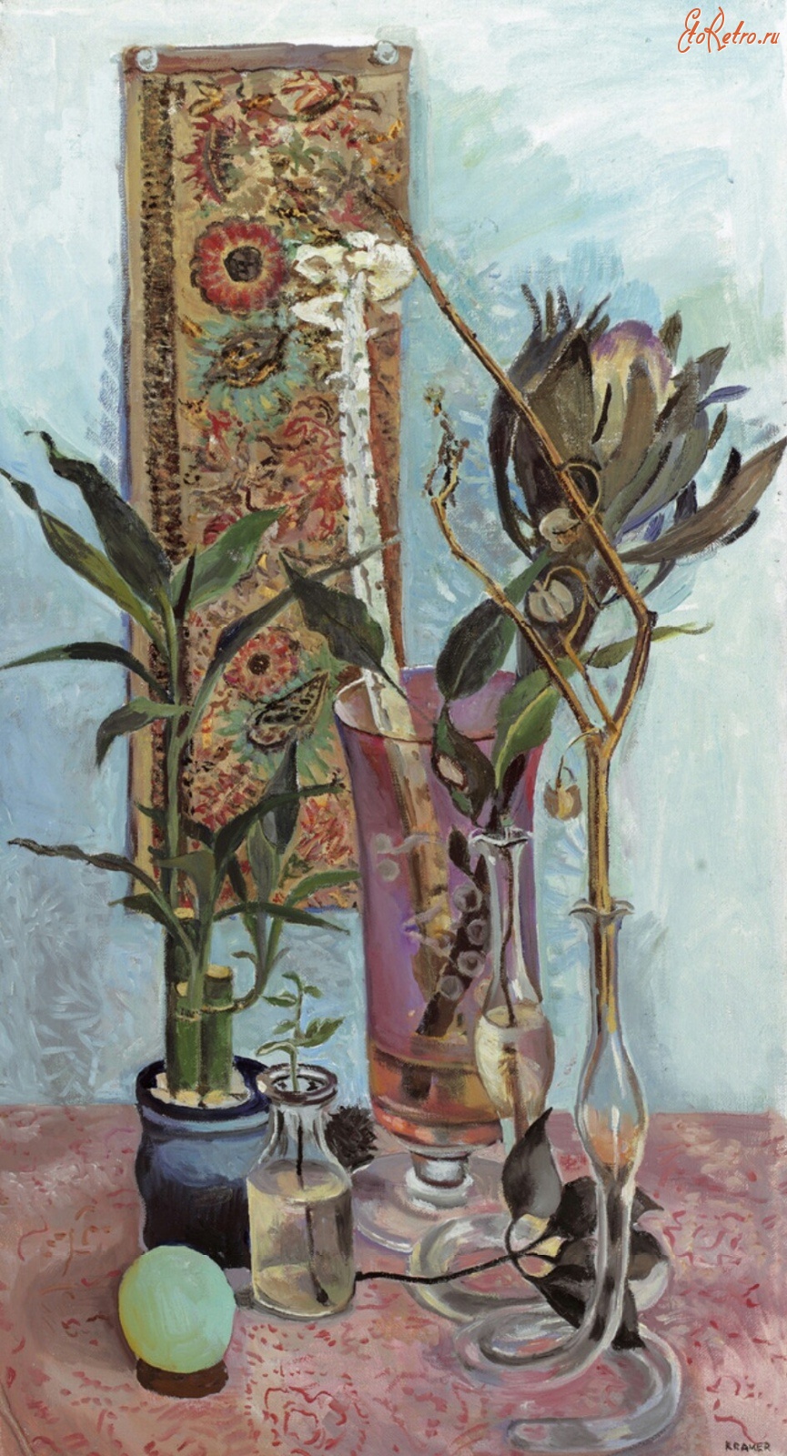 Картины - Эдит Крамер. Бамбук и цветы в вазе