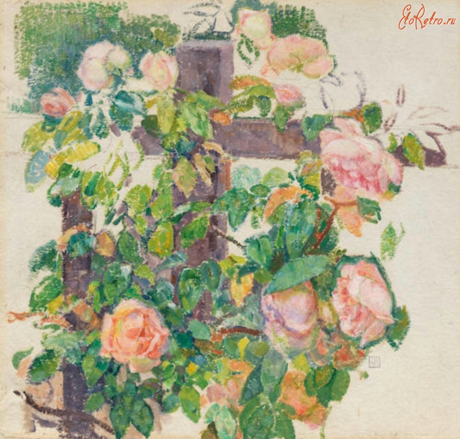 Картины - Розы у изгороди