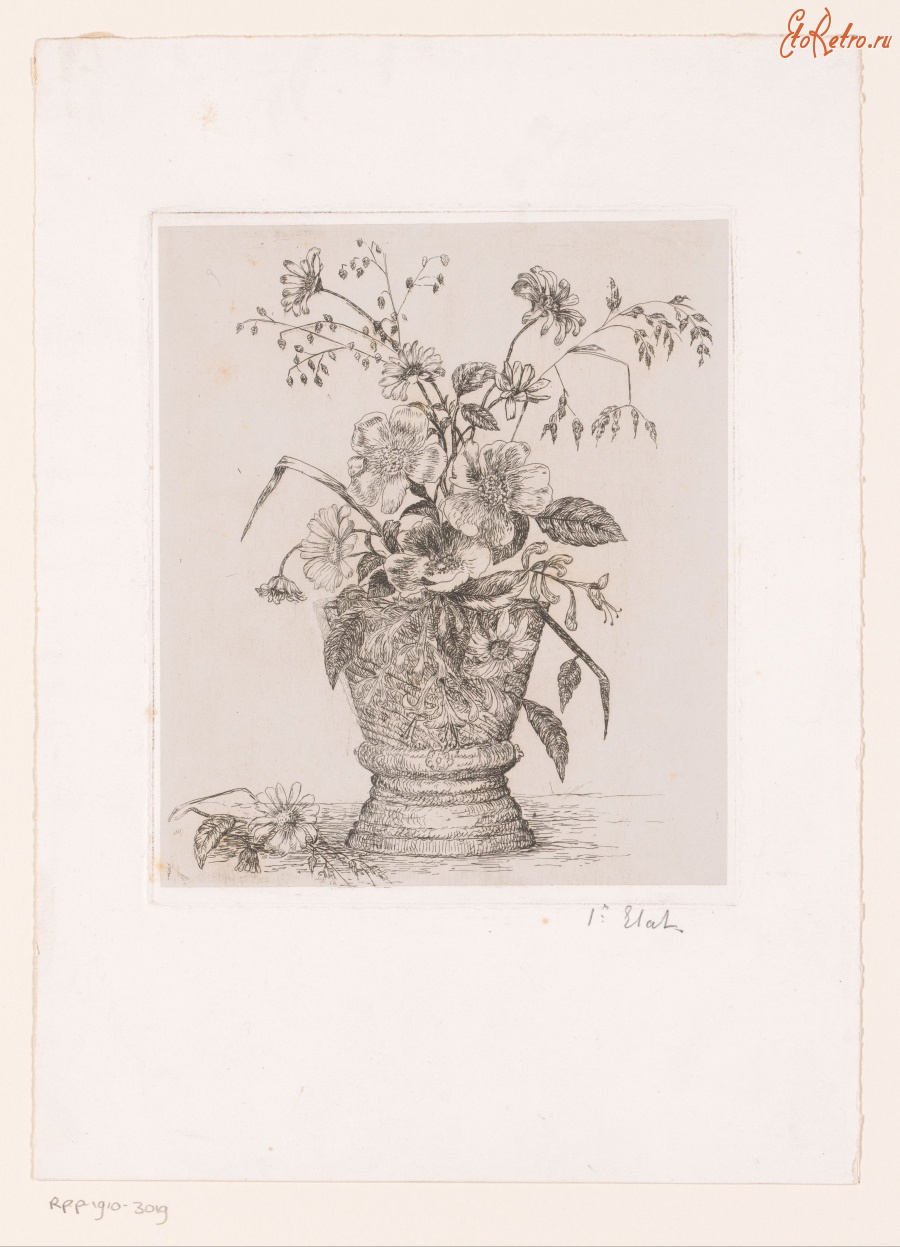 Картины - Ромашки, розы и жимолость в вазе
