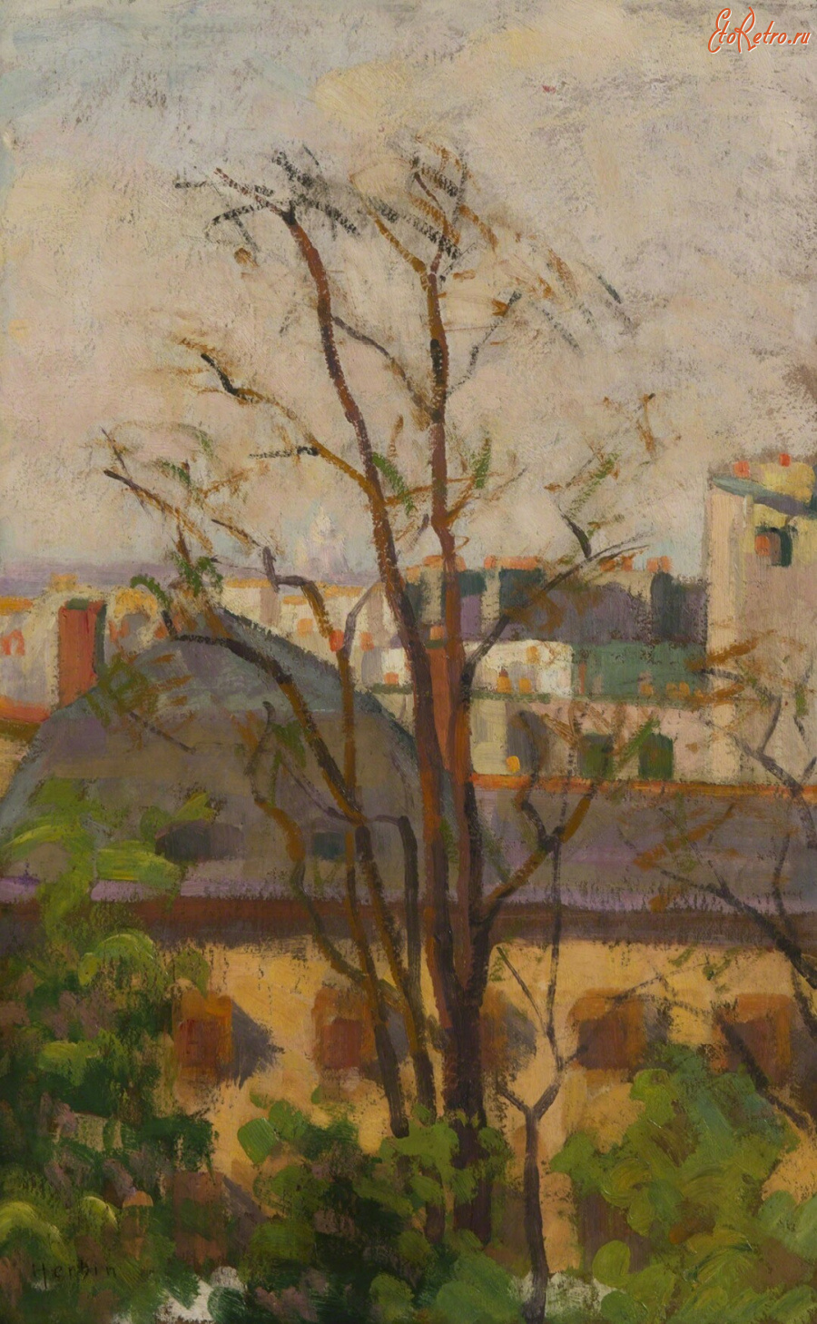 Картины - Огюст Эбрен, Деревья на фоне крыш Парижа