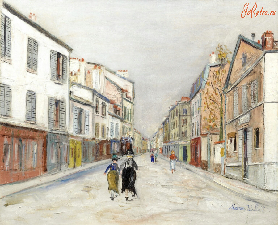 Картины - Морис Утрилло, Улица на Монмартре под снегом