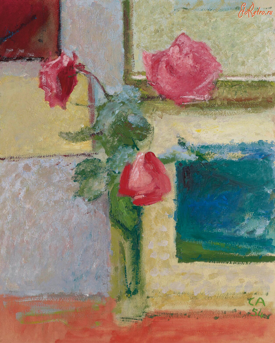 Картины - Куно Амьет, Розы в высокой вазе