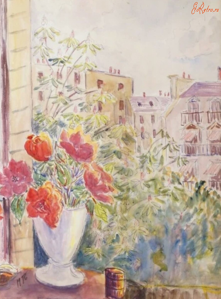 Картины - Мадлен Руар, Ваза с красными цветами у окна