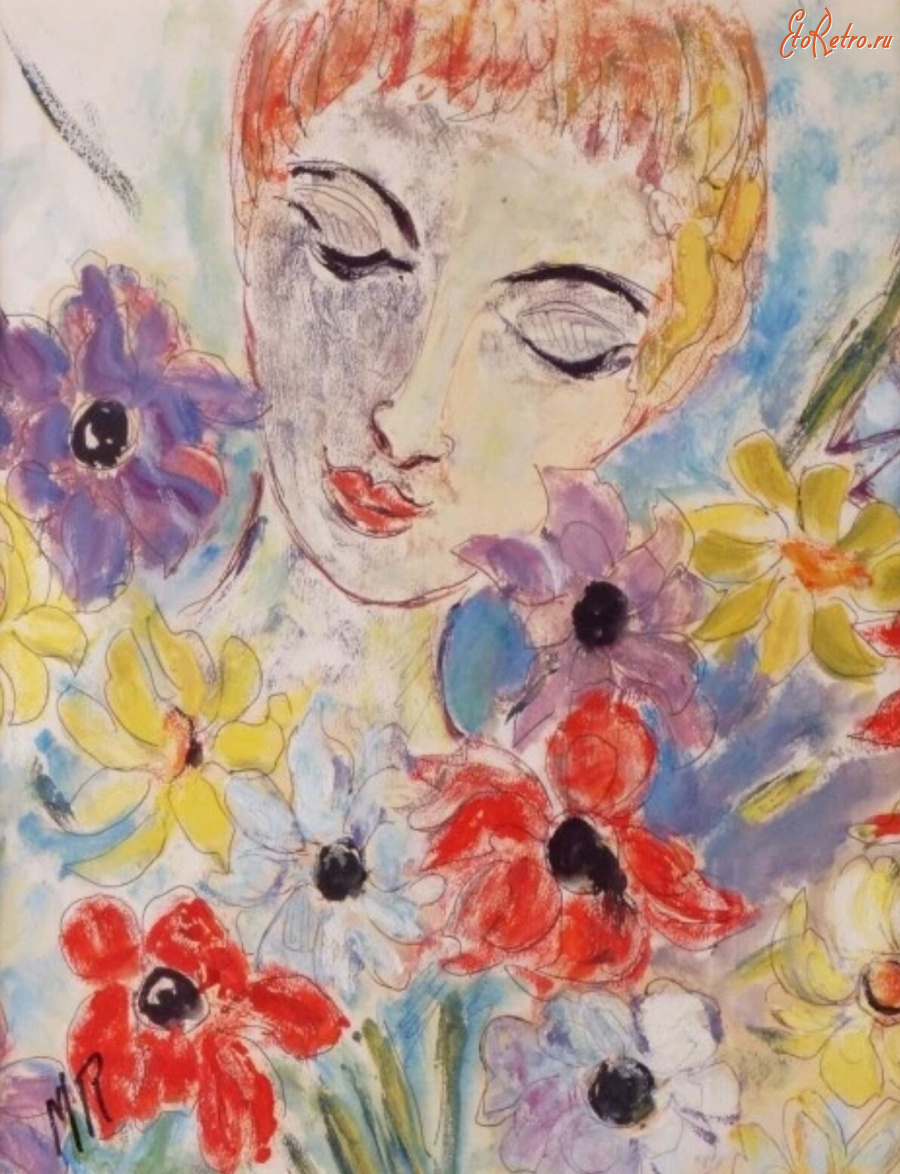 Картины - Мадлен Руар, Портрет Женщина среди цветов