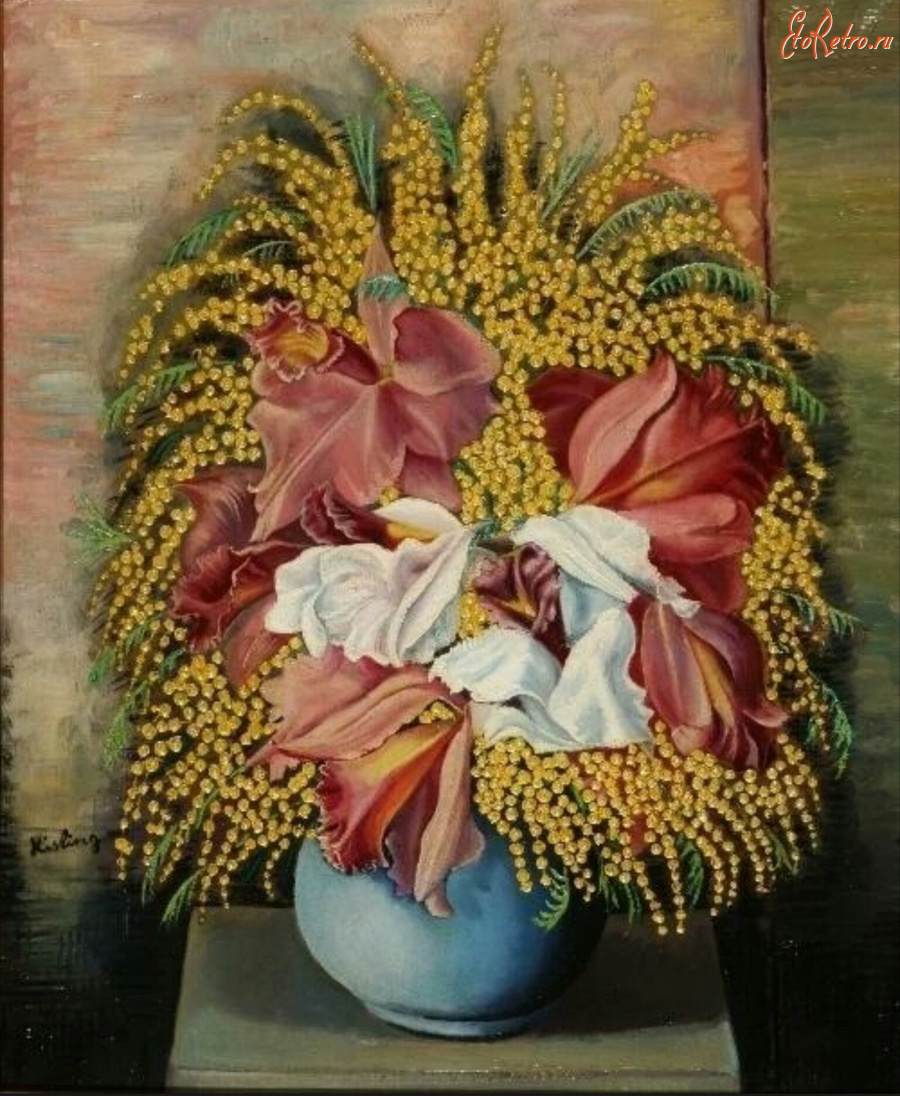 Картины - Моше Кислинг, Букет мимозы и тюльпанов