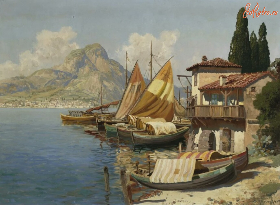 Картины - Готфрид Арнеггер, Рыбацкие лодки на морском берегу
