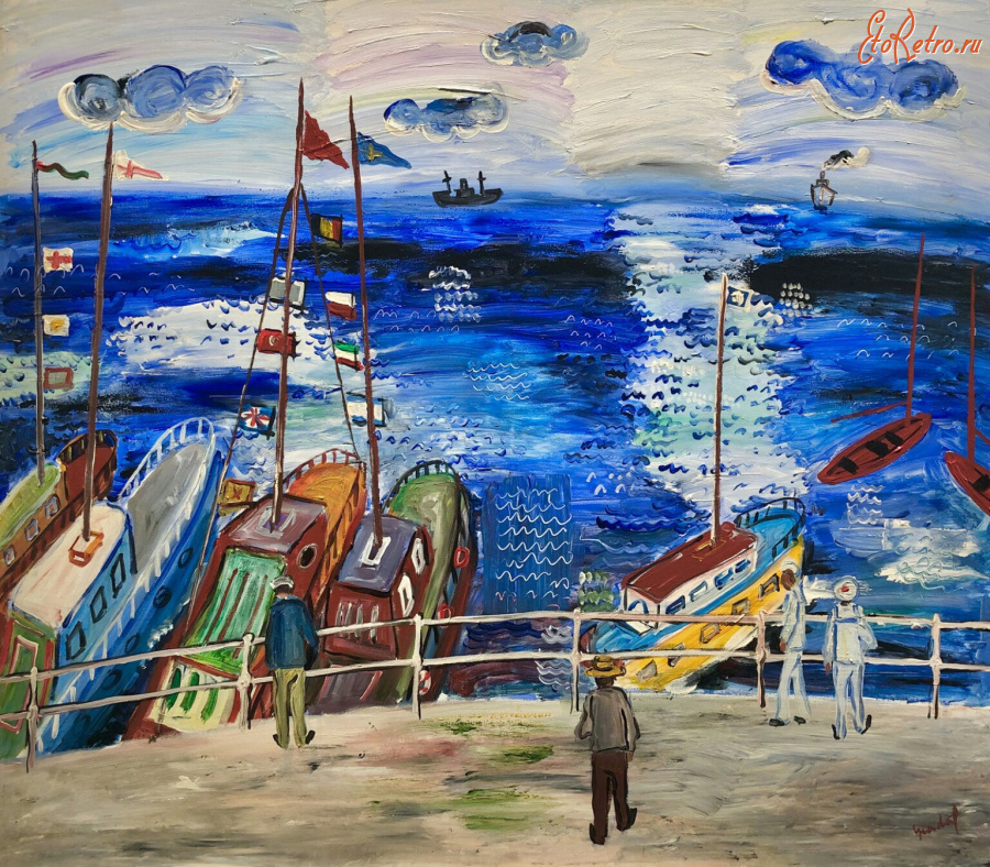 Картины - Карлос Надаль, Порт в Остенде. Морской пейзаж. Северное море