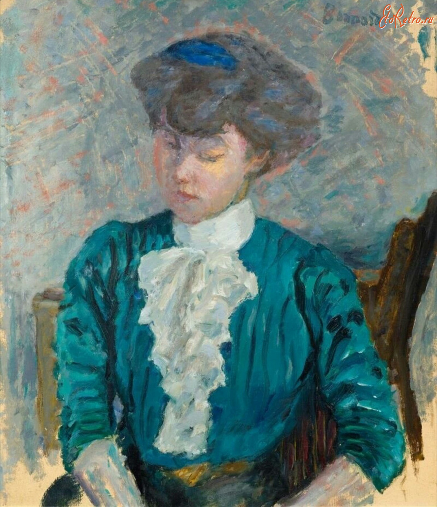 Картины - Пьер Боннар, Женщина в  голубом платье и белом жабо