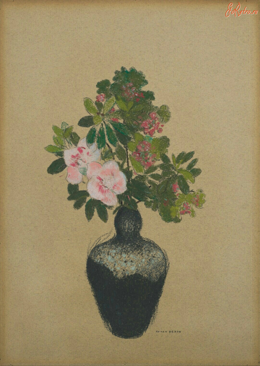 Картины - Одилон Редон, Букет роз в японской вазе