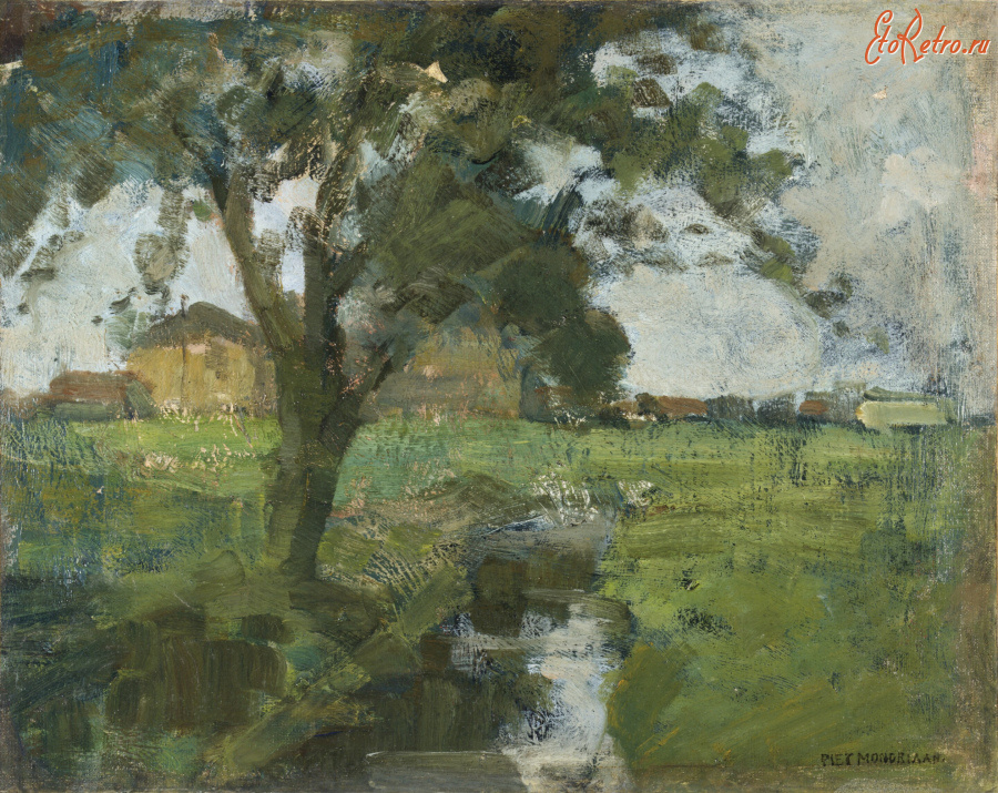 Картины - Пит Мондриан, Ферма с деревом и каналом
