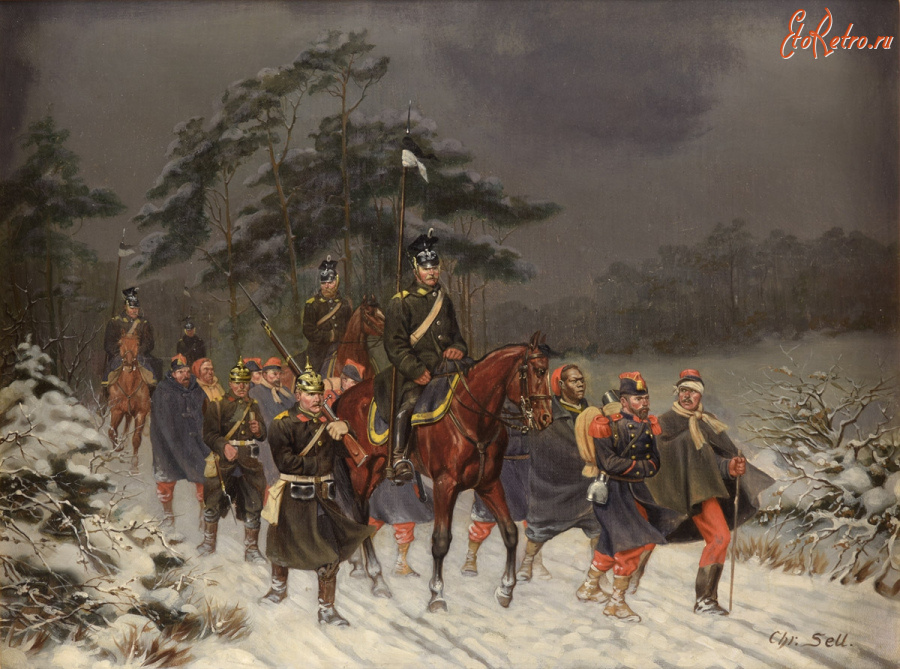 Картины - Кристиан Селл, Прусские уланы и пехота с пленными