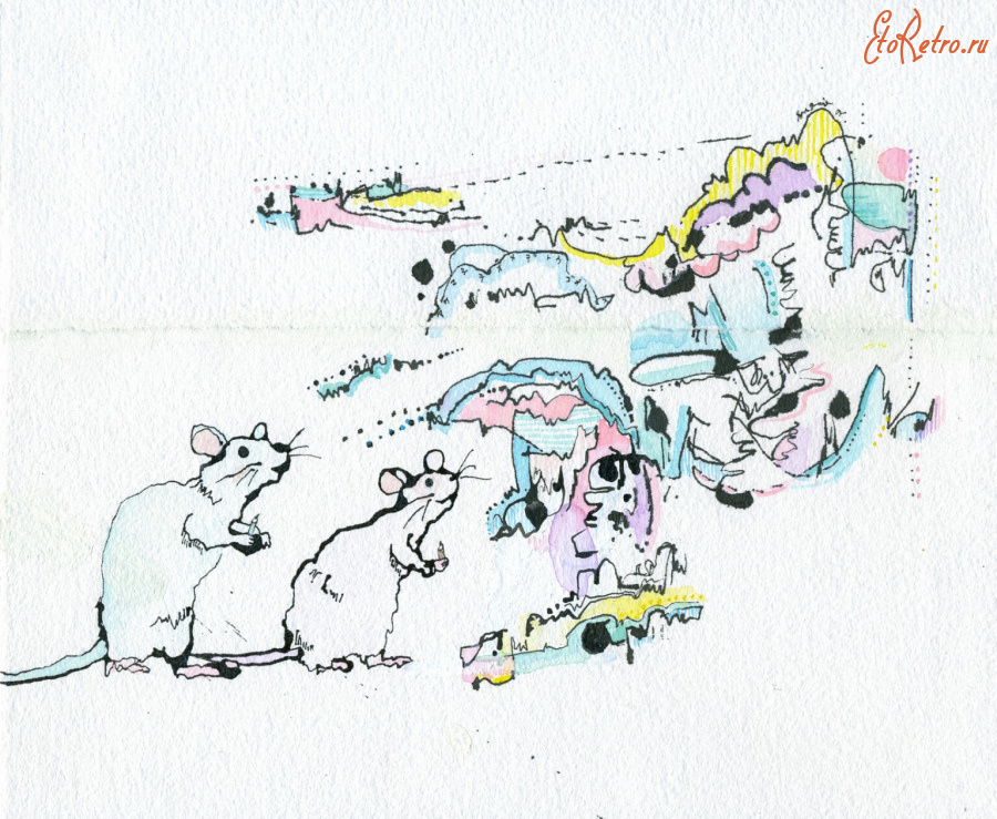 Картины - Нобуко Сидио, Счастливого Нового Года, Две мышки