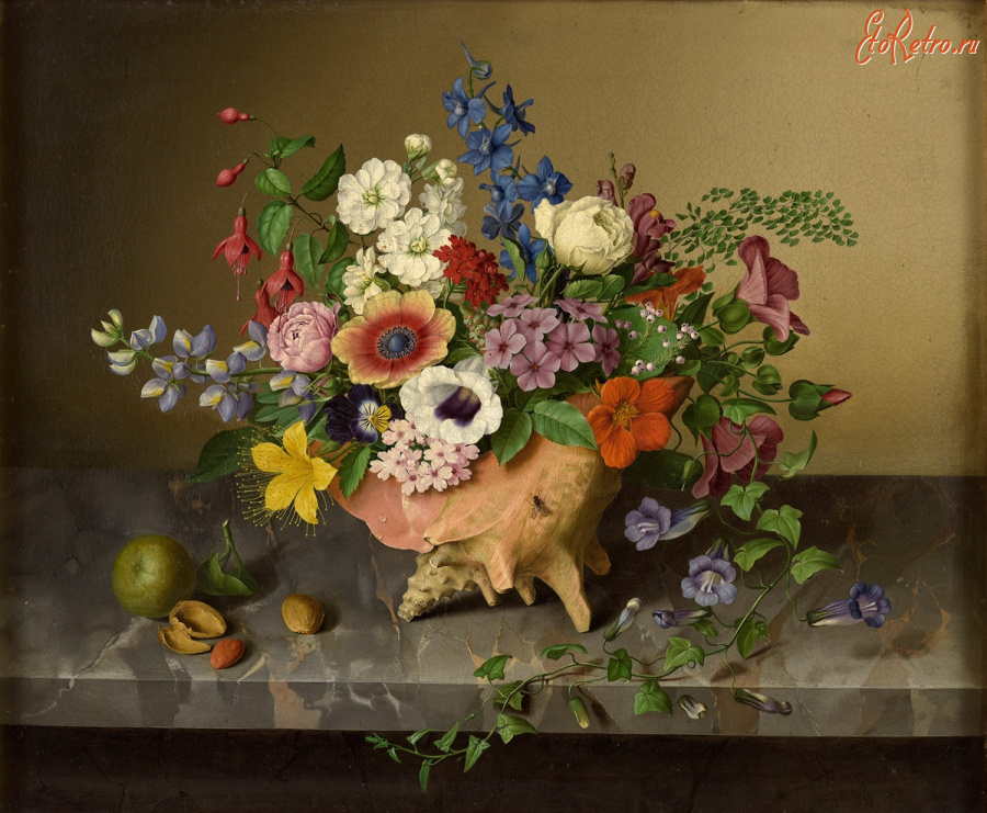 Картины - Карл Фридрих Шмидт, Цветочный натюрморт с фруктами