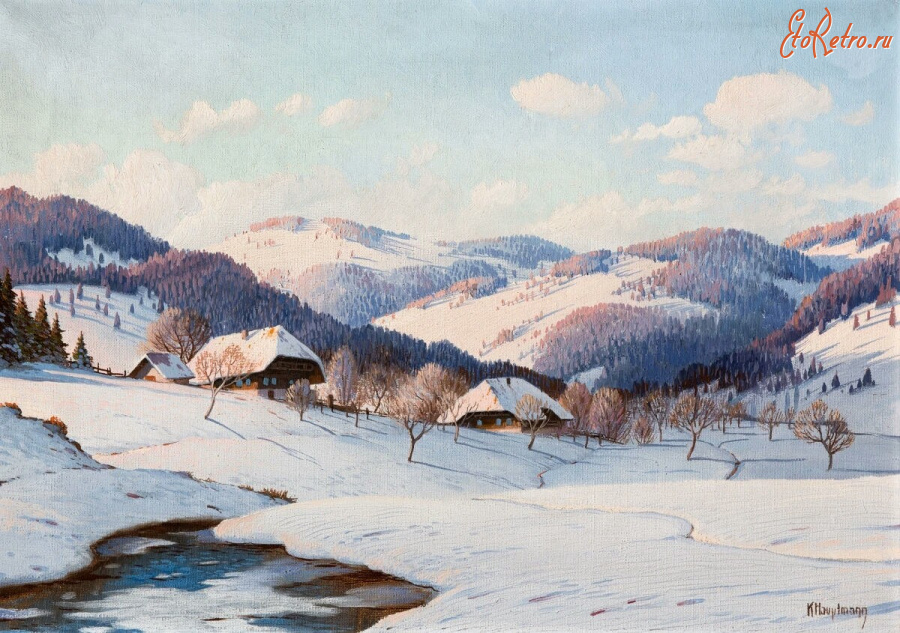 Картины - Карл Гауптманн, Дома в Шварцвальде зимой