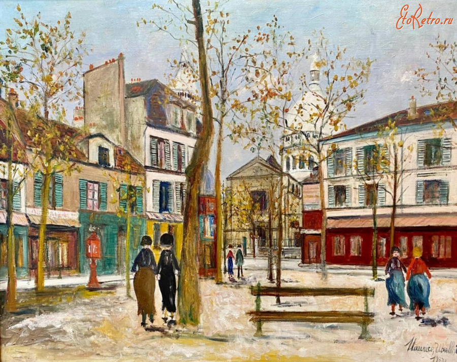 Картины - Морис Утрилло, Площадь Тертр на Монмартре и Сакре-Кер. Площади Парижа