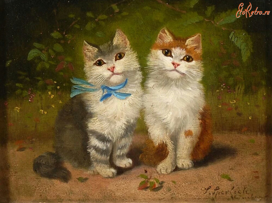 Картины - Софи Сперлих, Два котёнка в пейзаже