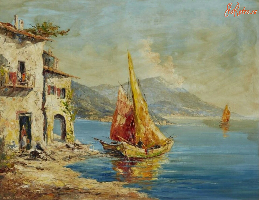 Картины - Генрих Хартунг II. Средиземноморский пейзаж с лодкой