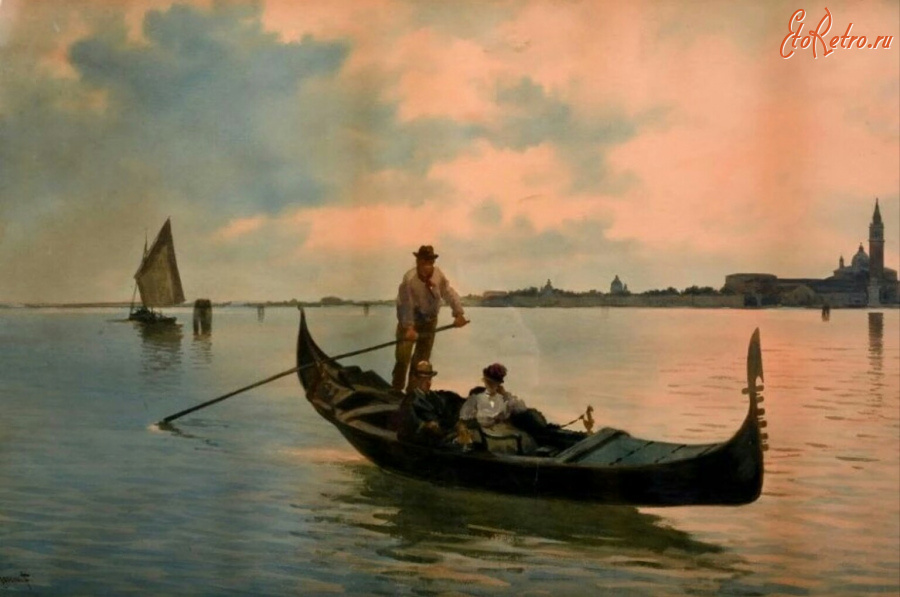 Картины - Альберто Просдочими. Венецианский пейзаж с гондолой