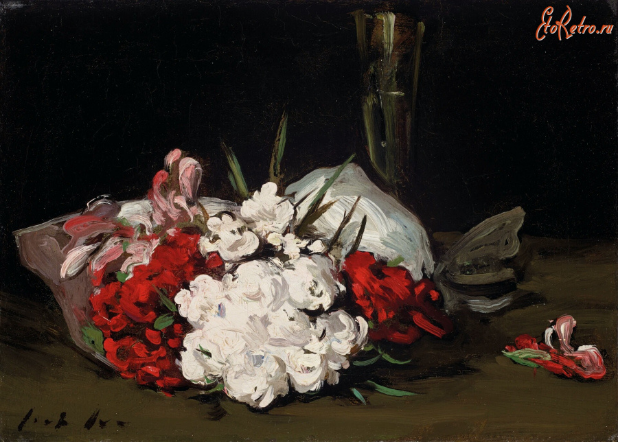 Картины - Самуэль Джон Пепло. Букет красных и белых цветов