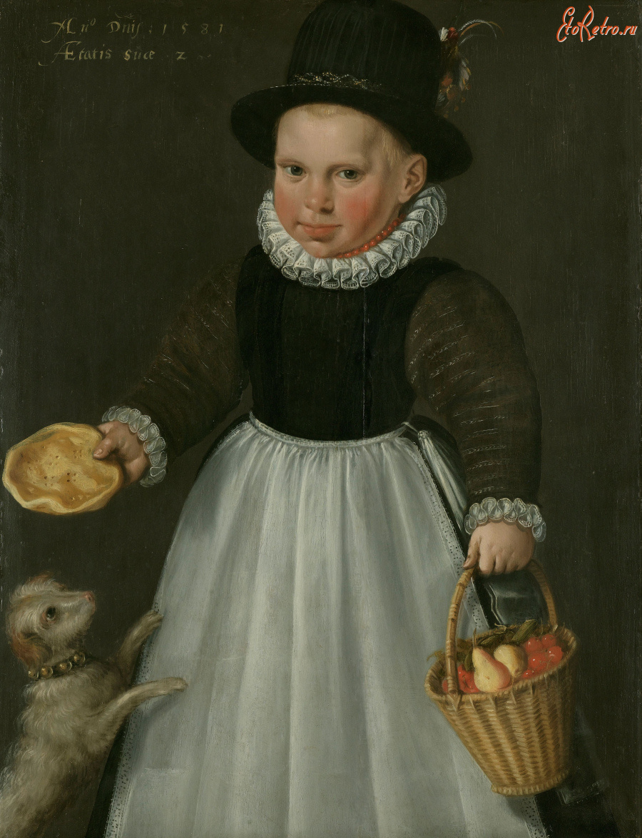 Картины - Якоб Виллемс Дельфф. Портрет мальчика с собакой и корзинкой