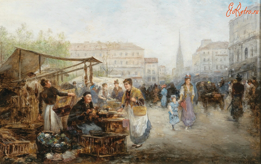 Картины - Эмиль Барбарини. Сцена на рынке в Вене
