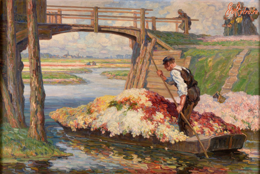 Картины - Август Людеке-Клив. Цветочная лодка. Тюльпаны