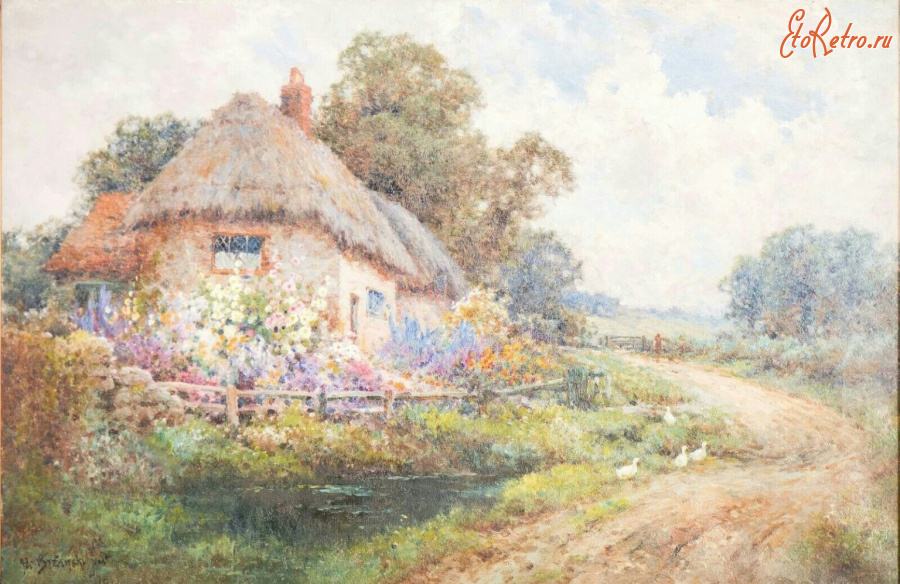 Картины - Альфред Бреански младший. Деревенский домик с садом