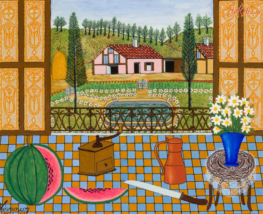 Картины - Мигель Гарсия Виванкос. Натюрморт с деревенским пейзажем
