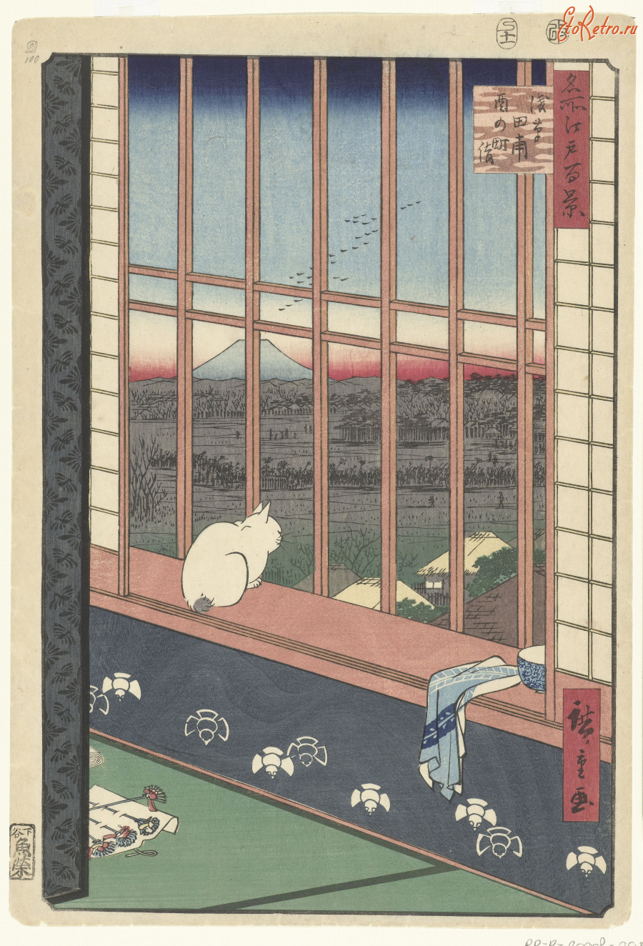 Картины - Хиросиге . Кошка у окна и фестиваль Ториномати