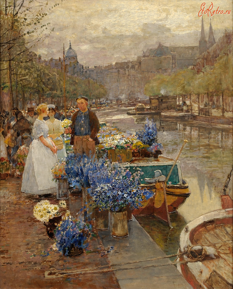 Картины - Ганс Херрманн. Цветочный рынок в Амстердаме