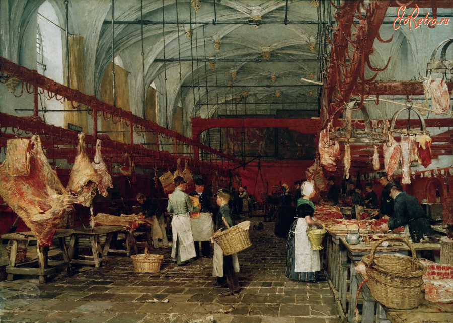 Картины - Ганс Херрманн. Мясной ряд на крытом рынке в Миддельбурге